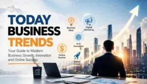 Today Business Trends banner showing business growth, AI innovation, digital marketing, and online income strategies - Todaybusinesstrends.com